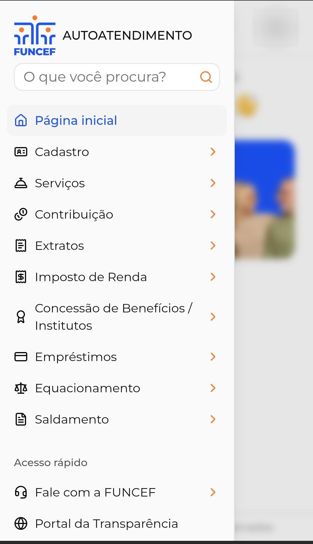 Menu lateral aberto no celular