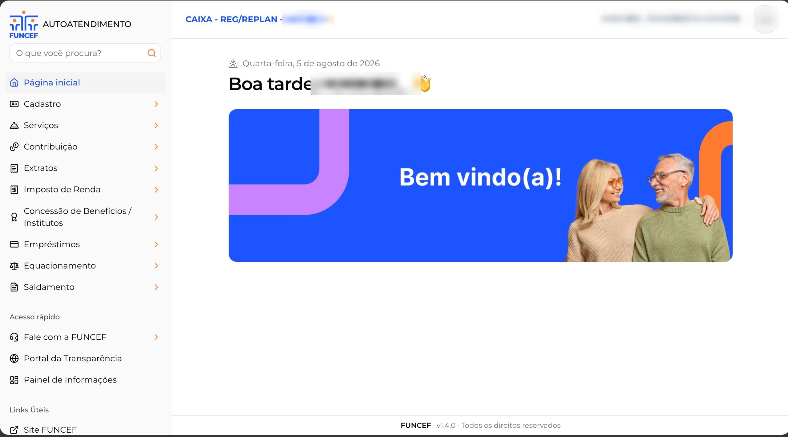 Tela inicial do Autoatendimento da Funcef com o menu lateral